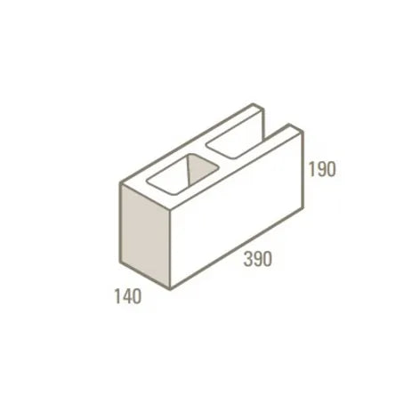 Besser Block Open End – 390 x 190 x 140mm Masonry Concrete Grey Block
