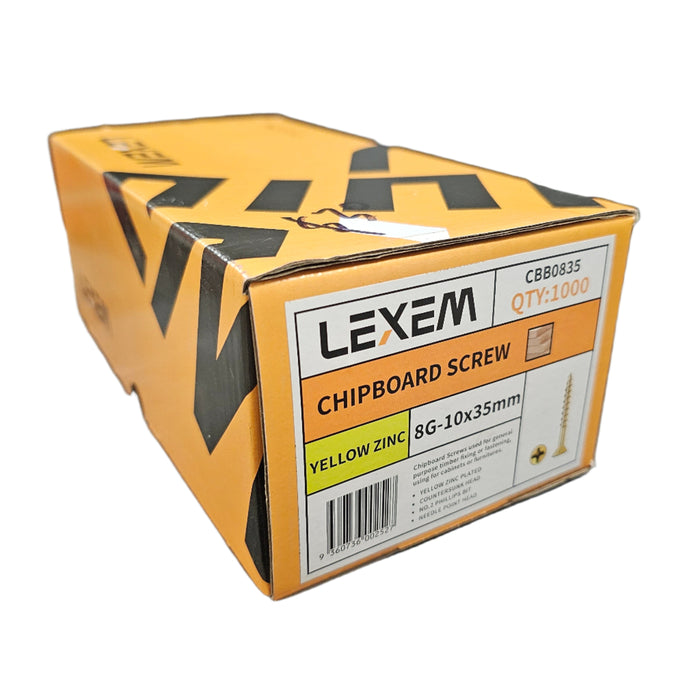 8g x 35mm zinc plated chipboard screws – countersunk bugle head, ph2, box of 100