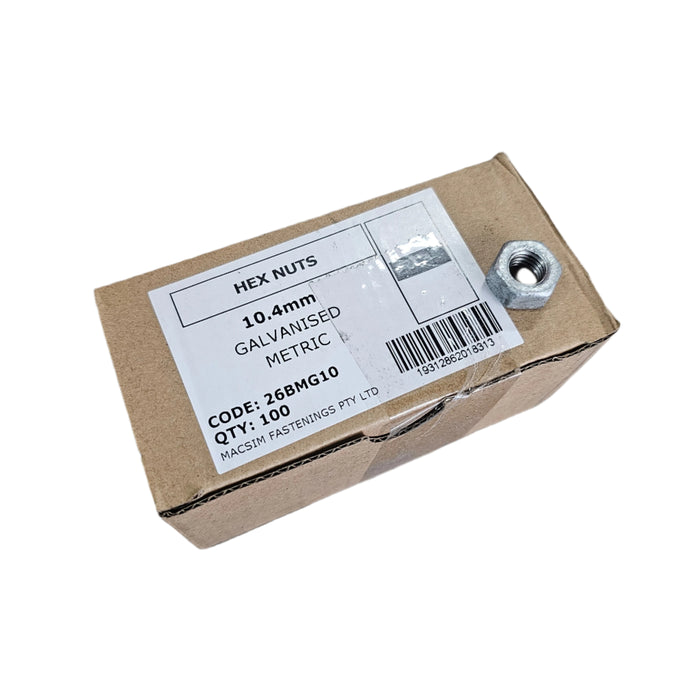 Galvanised Hex Nut – 10.4mm (Box 100)