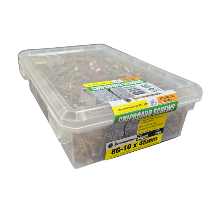 8G – 10 x 45mm Chipboard Screws Zinc Plated (Pack 50)