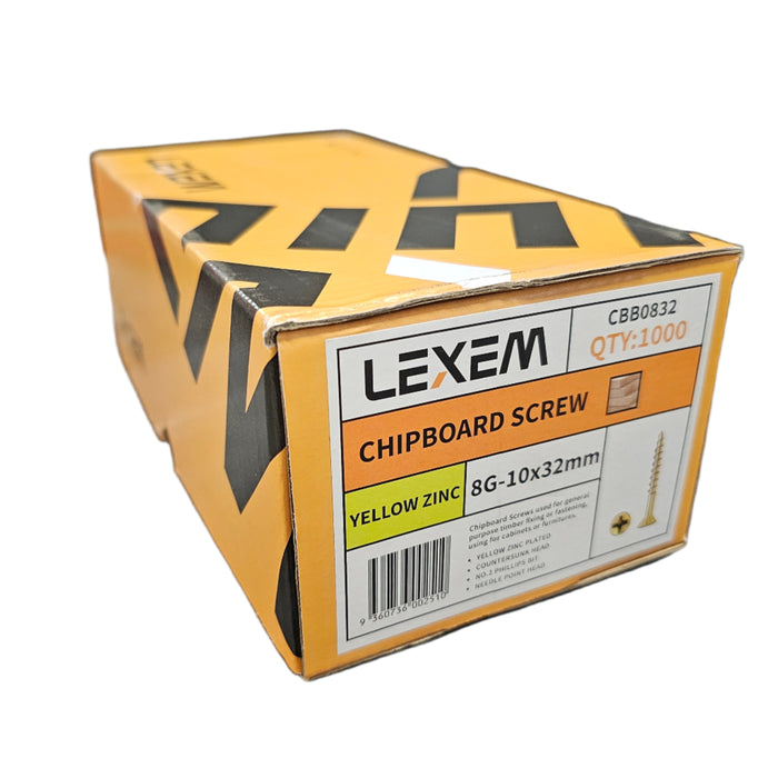 8g x 32mm zinc plated chipboard screws – countersunk bugle head, ph2, box of 1000