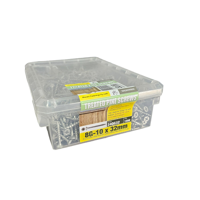 8g x 32mm galvanised screws for treated pine – countersunk, ph2, box of 100