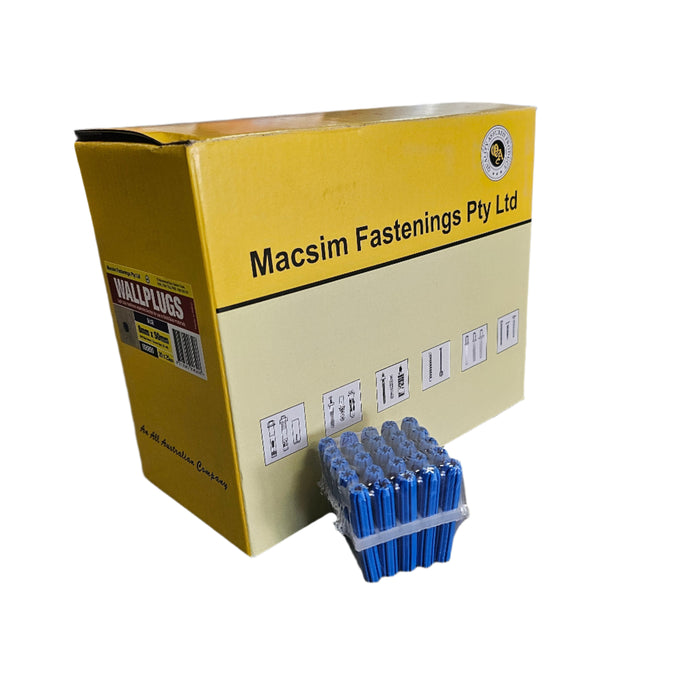 8mm x 50mm blue nylon wall plugs – masonry anchors, 500 pack (20 x 25pcs)