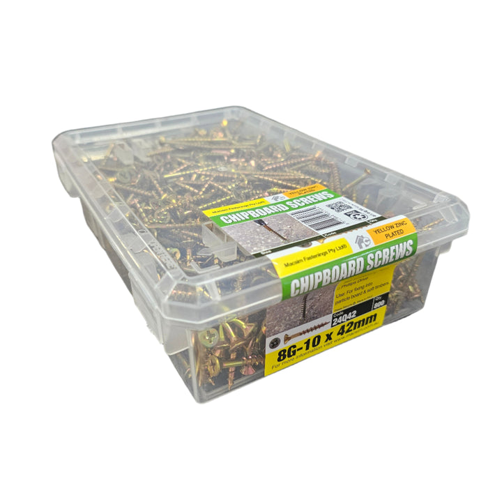 8g x 42mm zinc plated chipboard screws – countersunk bugle head, ph2, box of 800